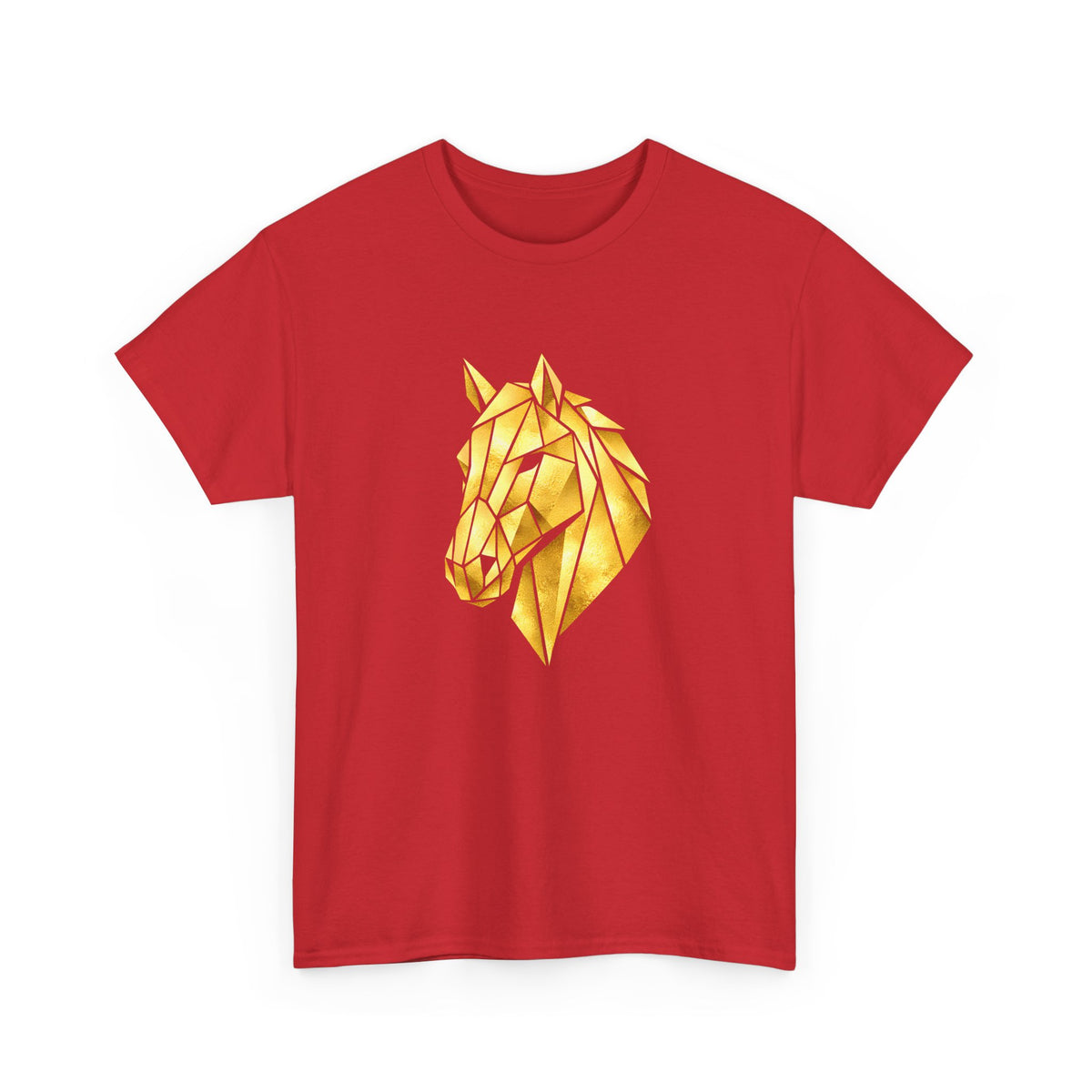 Geometric Gold Horse T-Shirt Metallic Low Poly Stallion Design Soft Cotton Black Tee Unisex - Beyond Lines