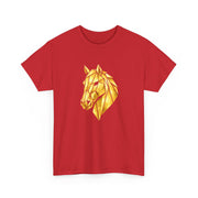 Geometric Gold Horse T-Shirt Metallic Low Poly Stallion Design Soft Cotton Black Tee Unisex - Beyond Lines