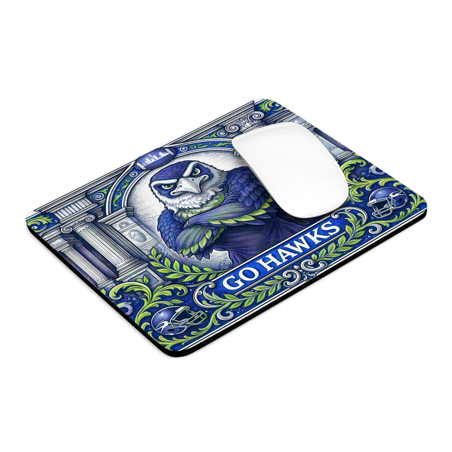 Seattle Football Eagle Mouse Pad - Go Hawks Desk Mat - Blue & Green - Beyond Lines