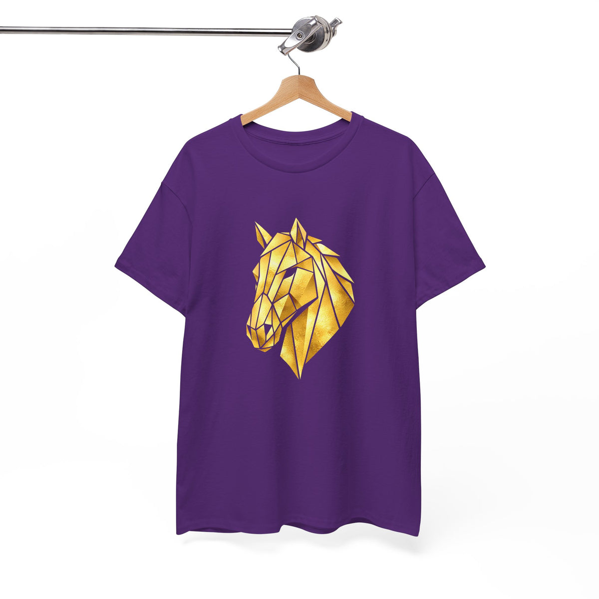 Geometric Gold Horse T-Shirt Metallic Low Poly Stallion Design Soft Cotton Black Tee Unisex - Beyond Lines