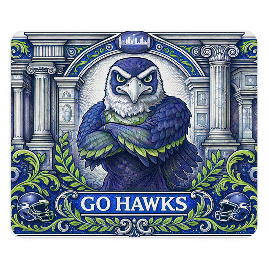 Seattle Football Eagle Mouse Pad - Go Hawks Desk Mat - Blue & Green - Beyond Lines