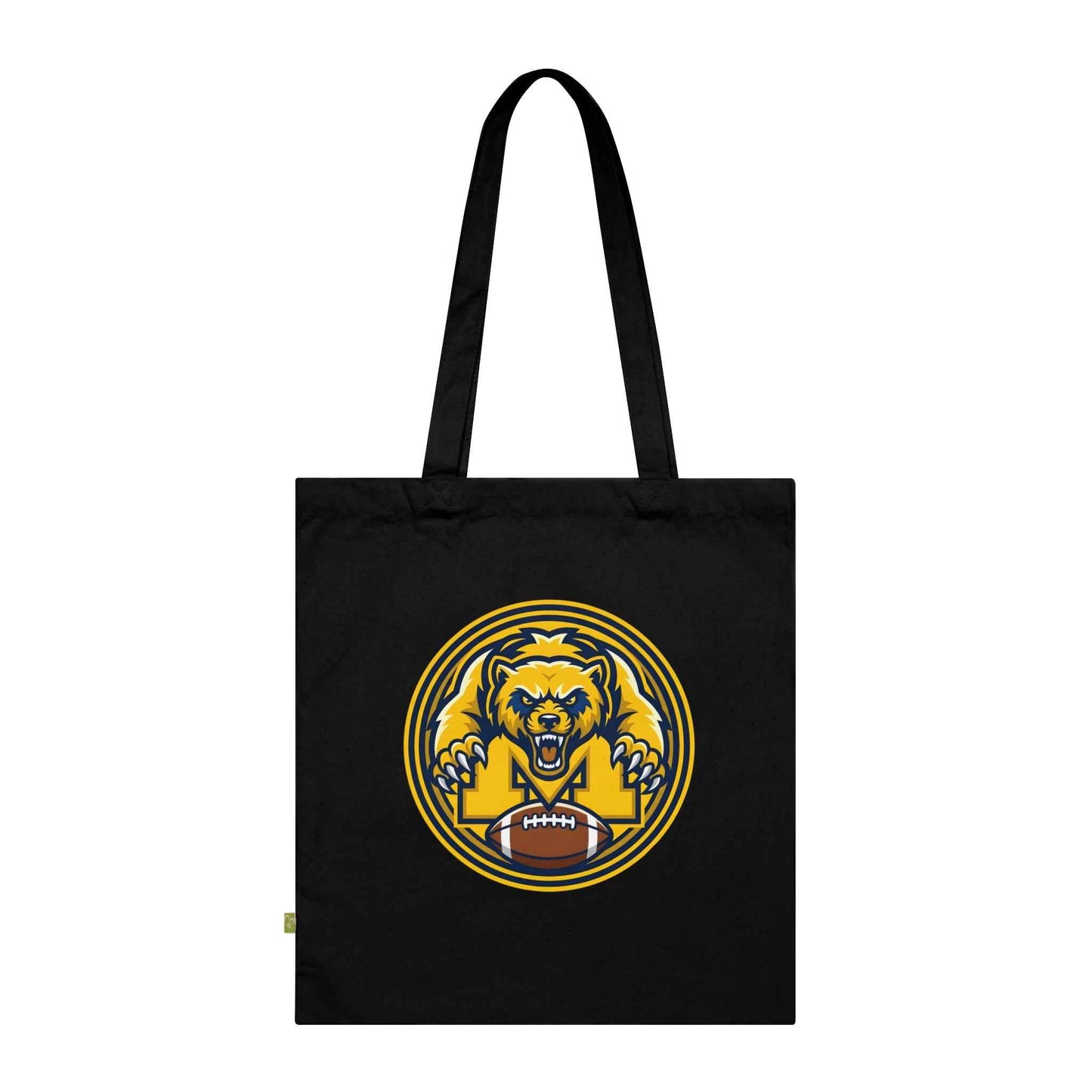 Michigan Football Mascot Tote Bag - Black Cotton Canvas Reusable Shopper with Wolverine Design