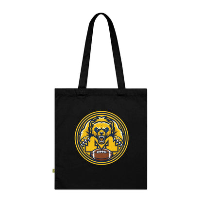 Michigan Football Mascot Tote Bag - Black Cotton Canvas Reusable Shopper with Wolverine Design