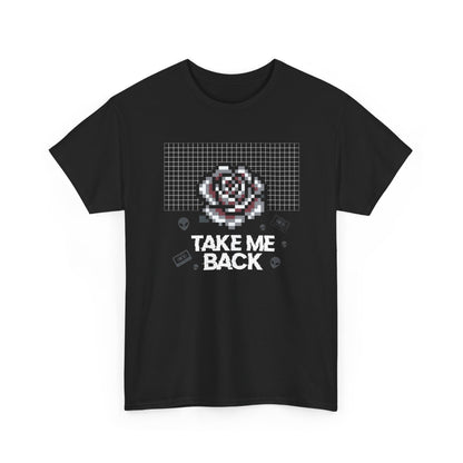 Pixel Art Rose T-Shirt | Retro Vaporwave 'Take Me Back' Graphic Tee - Beyond Lines