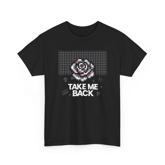 Pixel Art Rose T-Shirt | Retro Vaporwave 'Take Me Back' Graphic Tee - Beyond Lines