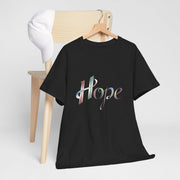 Hope Inspirational Graphic T-Shirt - Cotton Tee with Stylized Ribbon Typography - Motivational Positive Message Casual Top - Beyond Lines