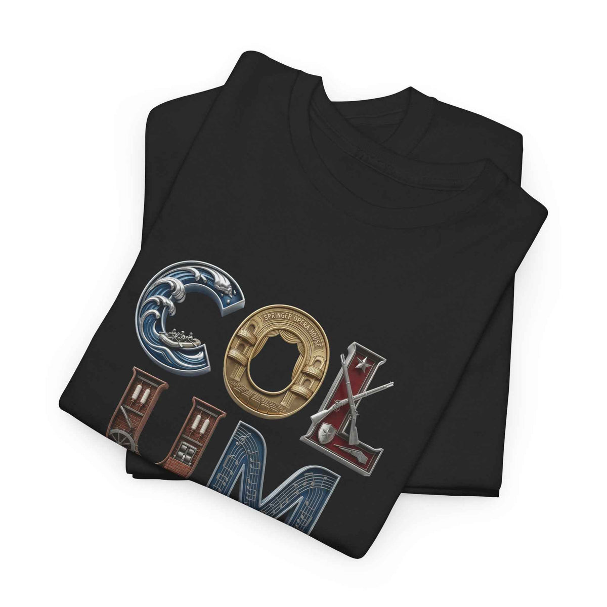 Columbus Georgia Heritage Illustrated Graphic T-Shirt - Fountain City GA Souvenir 3D Typography Tee