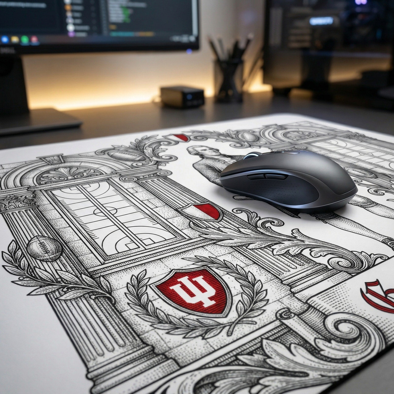 Indiana Mouse Pad - Vintage Hoosiers Colonial Football Design - "Go Hoosiers" Desk Accessory