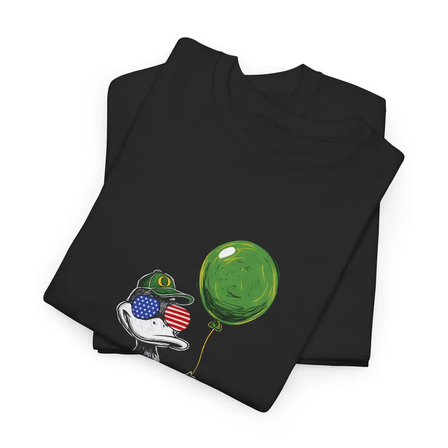 Patriotic Oregon Duck T-Shirt - USA Sunglasses & Green Balloon Graphic Tee