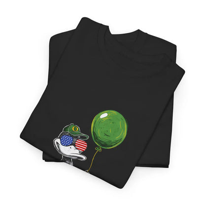 Patriotic Oregon Duck T-Shirt - USA Sunglasses & Green Balloon Graphic Tee