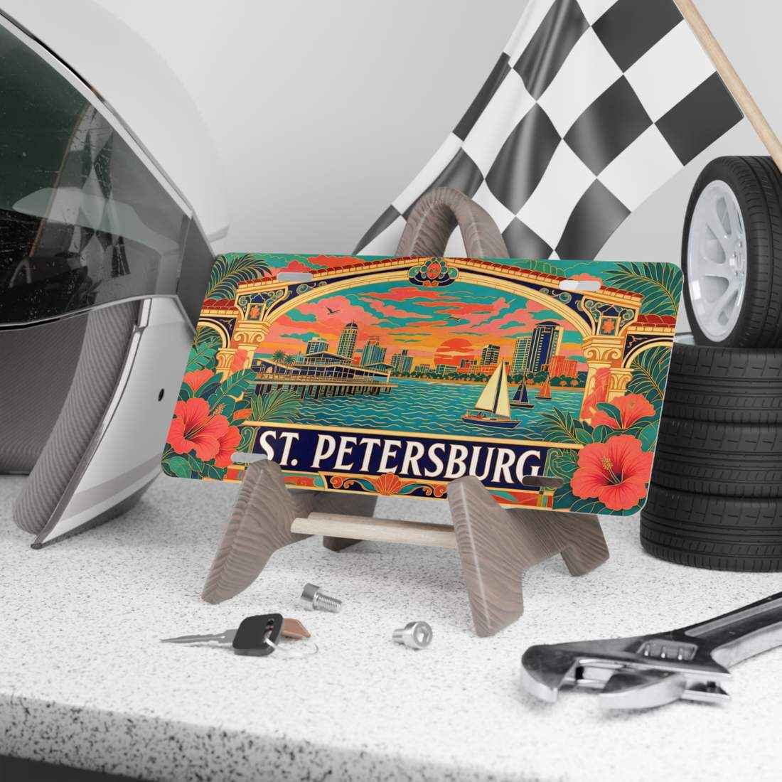 St Petersburg Florida Retro Coastal Aluminum Car Tag