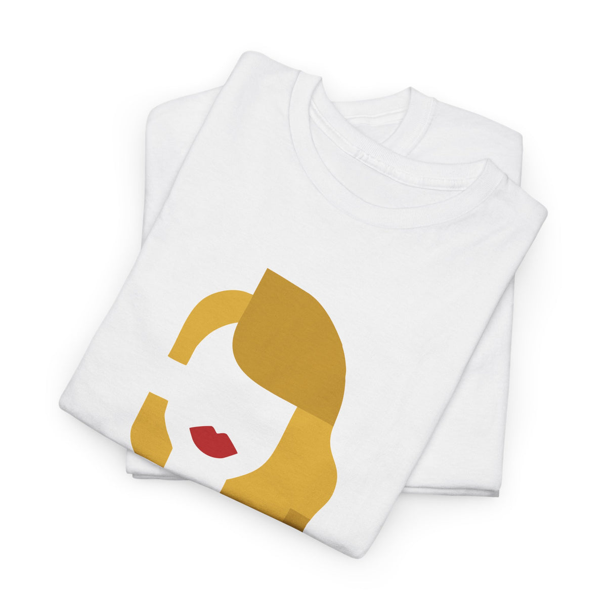 Abstract Blonde Woman Graphic T-Shirt White Crew Neck Minimalist Art Tee - Beyond Lines