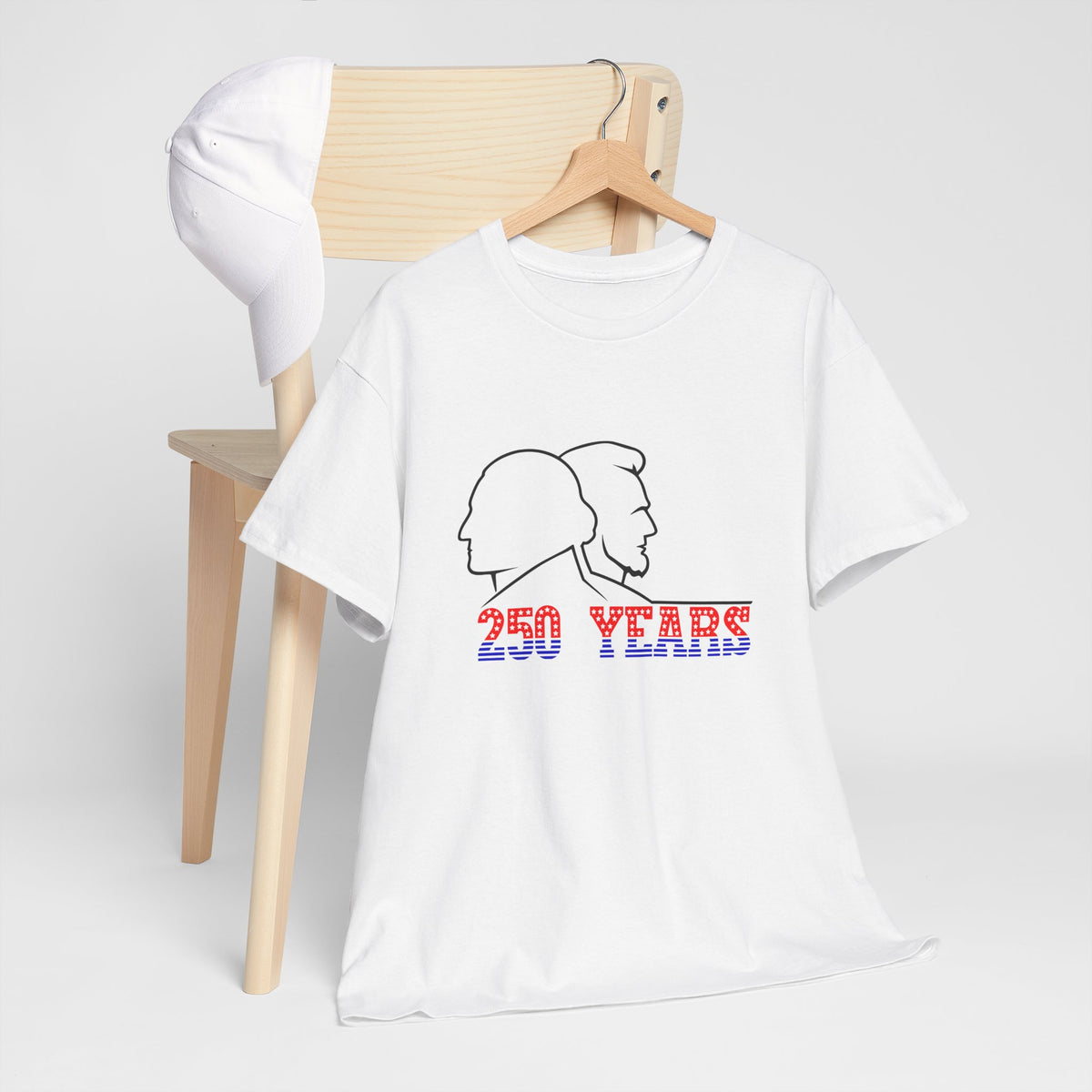 USA 250 Years Anniversary T-Shirt Washington Lincoln Line Art Cotton White Unisex - Beyond Lines