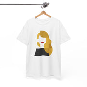 Abstract Blonde Woman Graphic T-Shirt White Crew Neck Minimalist Art Tee - Beyond Lines