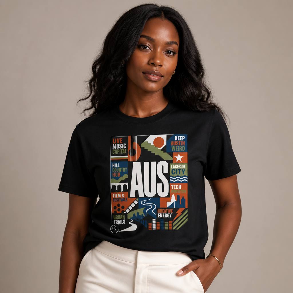 Austin Texas T Shirt Retro City Graphic Live Music Culture 100% Cotton Unisex