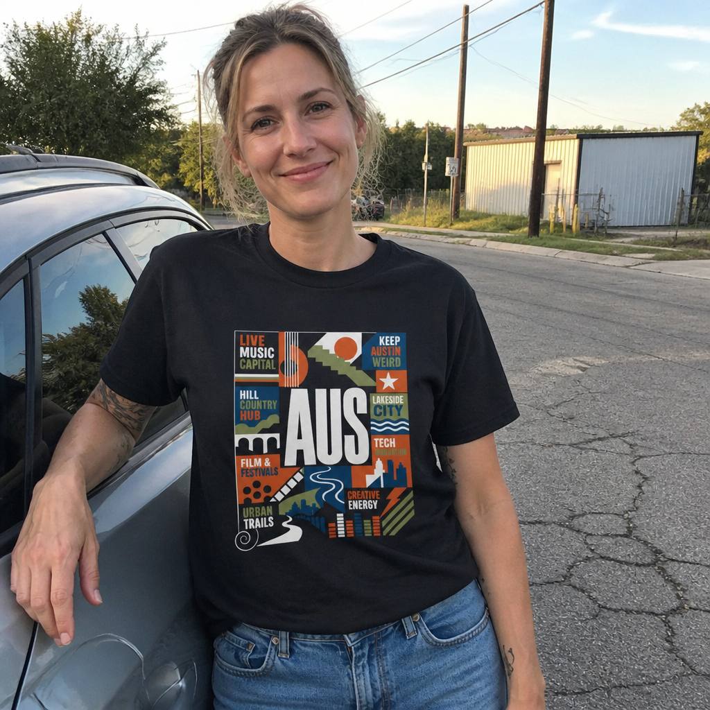 Austin Texas T Shirt Retro City Graphic Live Music Culture 100% Cotton Unisex