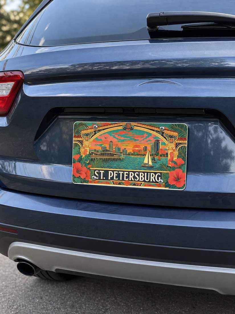 St Petersburg Florida Retro Coastal Aluminum Car Tag