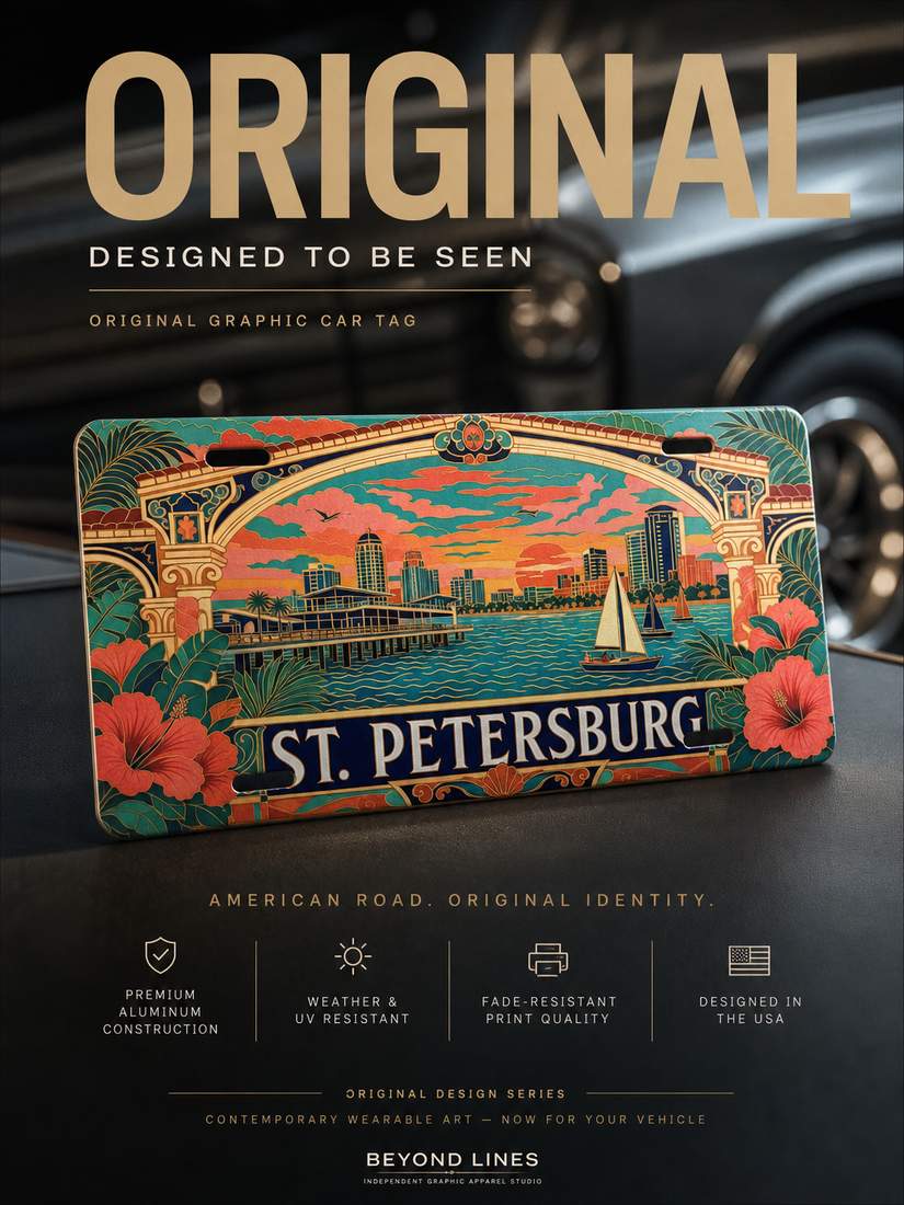 St Petersburg Florida Retro Coastal Aluminum Car Tag