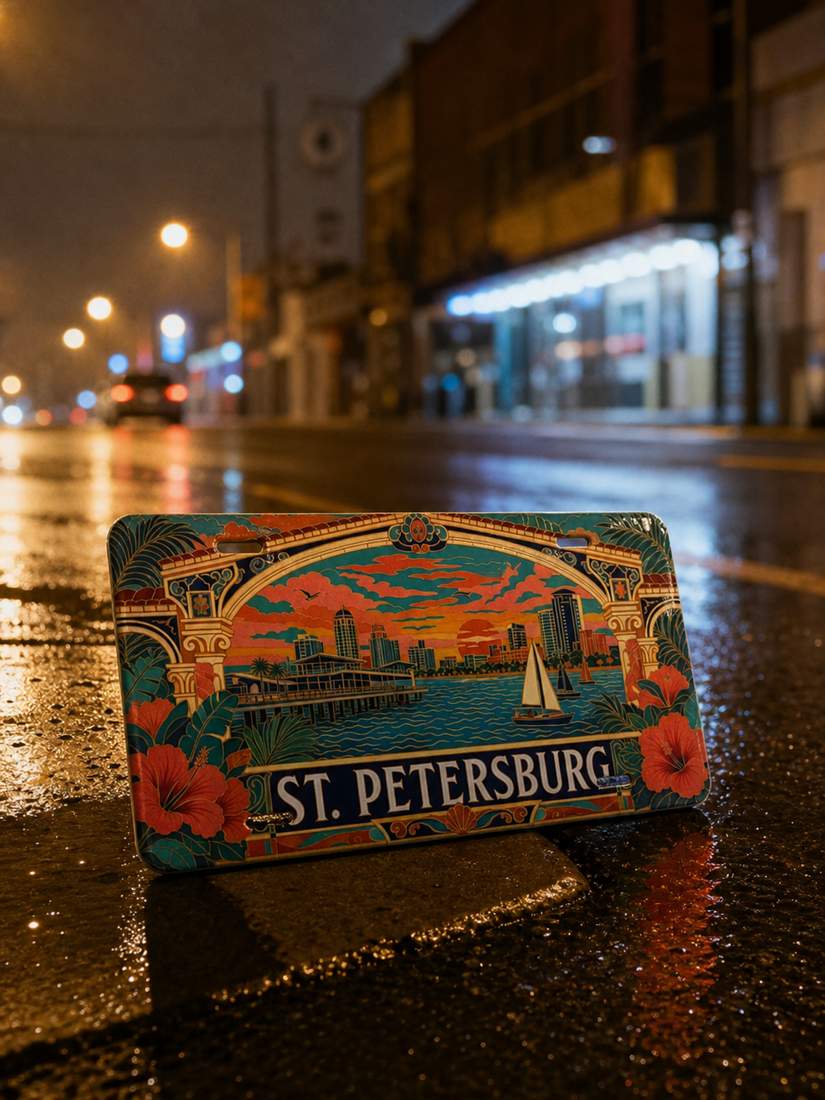 St Petersburg Florida Retro Coastal Aluminum Car Tag