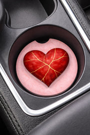 Valentine Kintsugi Heart Car Coaster Set of 2 – Absorbent Stone Cup Holder Pink - Beyond Lines