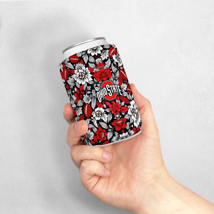 Ohio State Buckeyes Can Cooler – Insulated 12oz Floral Drink Sleeve for Tailgating & Game Day