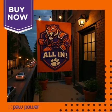 Clemson Tigers Garden Flag 12"x18" Double-Sided Outdoor Banner ALL IN Mascot