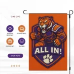 Clemson Tigers Garden Flag 12"x18" Double-Sided Outdoor Banner ALL IN Mascot