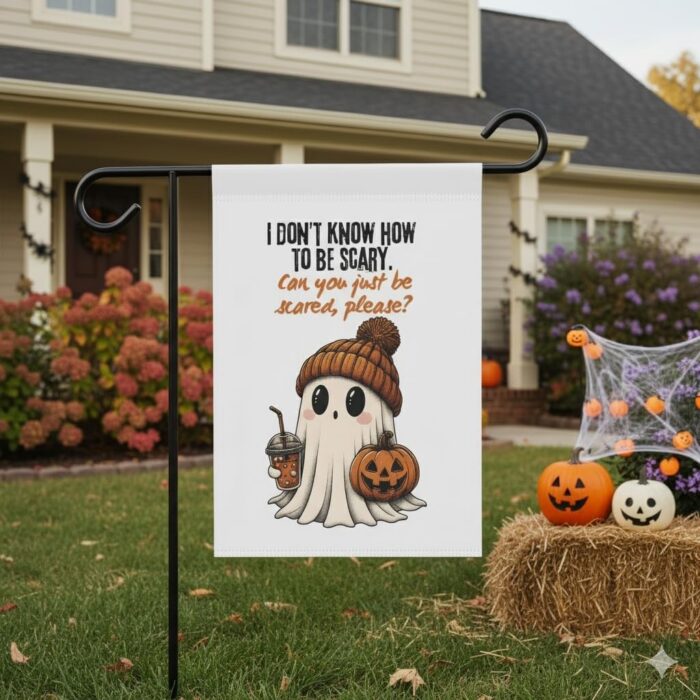 Cute Ghost Garden Flag – Funny Halloween Yard Decor with Pumpkin & Fall Coffee – - Image 6