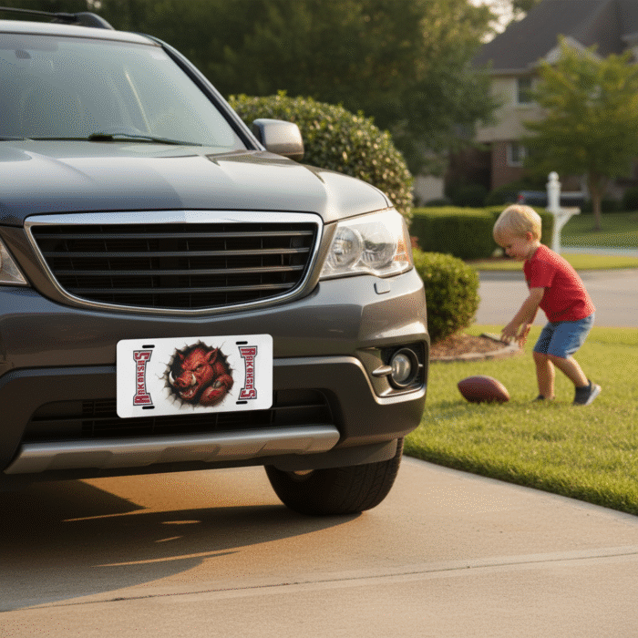 Arkansas Razorbacks License Plate – Woo Pig Sooie 6"x12" Aluminum Car Tag - Image 2