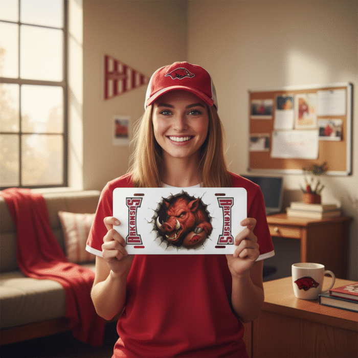 Arkansas Razorbacks License Plate – Woo Pig Sooie 6"x12" Aluminum Car Tag - Image 3