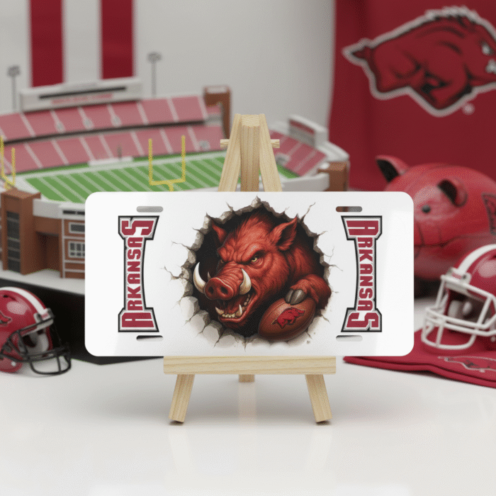Arkansas Razorbacks License Plate – Woo Pig Sooie 6"x12" Aluminum Car Tag - Image 4