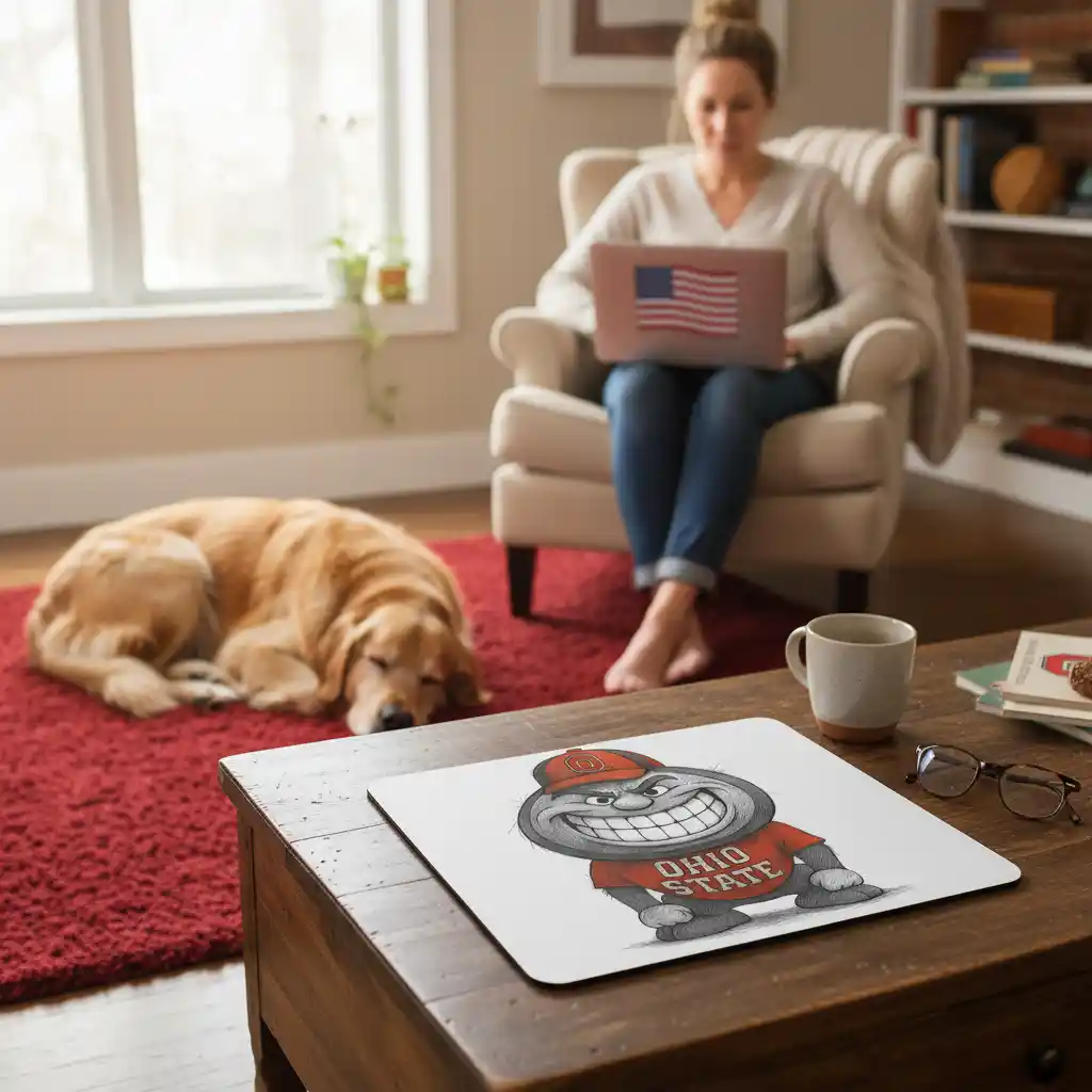 Ohio State Buckeyes Mouse Pad – 9.5x8 Scarlet & Gray Grinning Mascot Desk Mat (9) Ohio State Buckeyes Mouse Pad – 9.5"x8" | Scarlet & Gray Grinning Mascot Desk Mat - Image 3