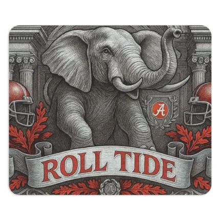 Roll Tide Mouse Pad – 9.5 x 8 Crimson Elephant Desk Mat with Non-Slip Rubber Base