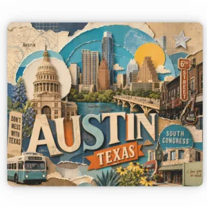 Austin Texas Mouse Pad City Skyline Collage Desk Mat for Hometown Pride
