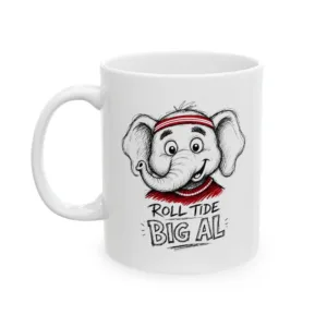 Alabama Crimson Tide Mug with Roll Tide Big Al Elephant Art, 11 oz Ceramic