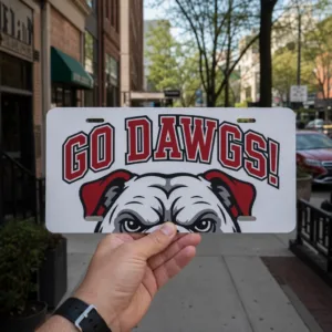 Go Dawgs Bulldog Decorative Metal Plate, Red and Black 6 x 12 Car Tag