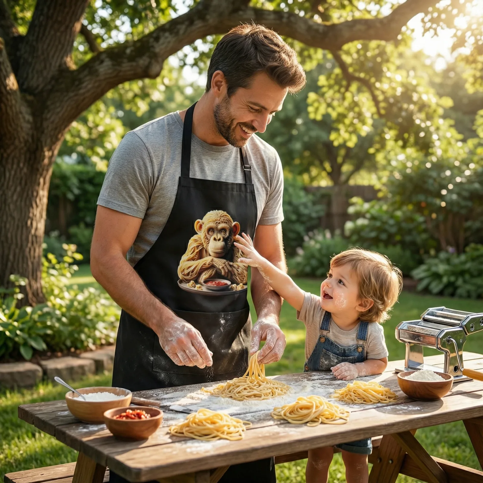 Pasta Animal Unisex Bib Apron with Pockets, 12 Design Choices - Chimpanzee
