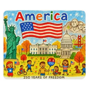 USA 250th Anniversary Mouse Pad - Crayon Art Patriotic Desk Mat
