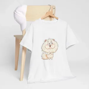 Cute Fluffy White Cat Cartoon Graphic T-Shirt for Cat Lovers