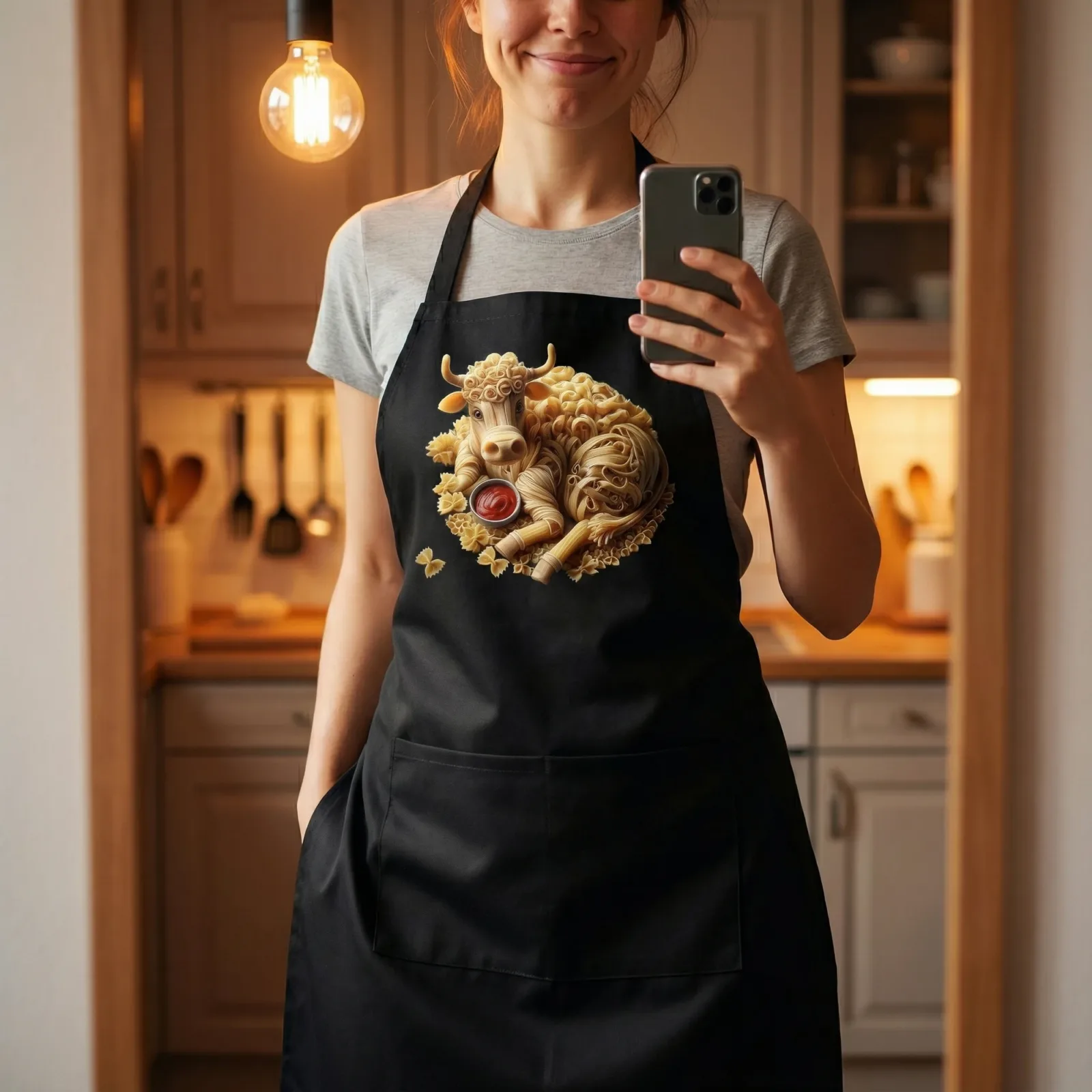Pasta Animal Unisex Bib Apron with Pockets, 12 Design Choices - Cow