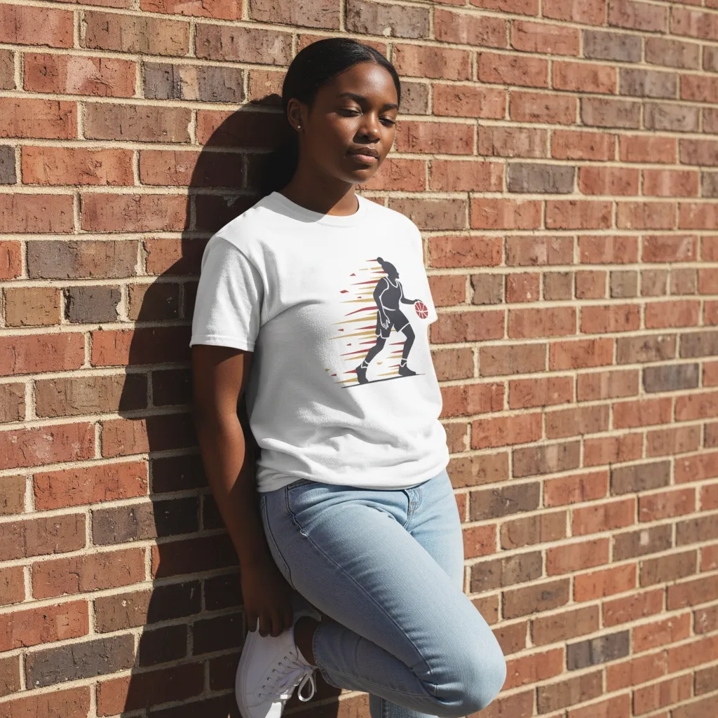 Female Basketball Player Dribbling Graphic T-Shirt - White Cotton Sports Tee - Image 4