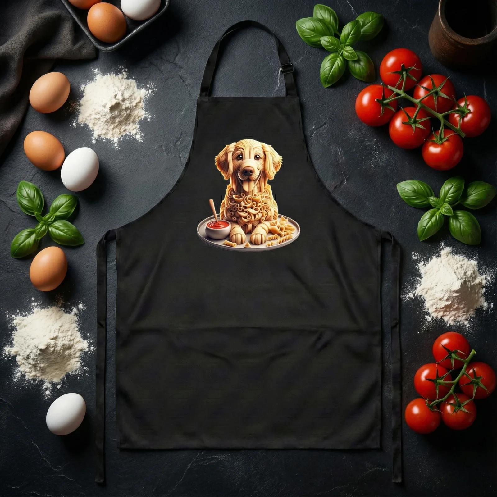 Pasta Animal Unisex Bib Apron with Pockets, 12 Design Choices - Golden Retriever