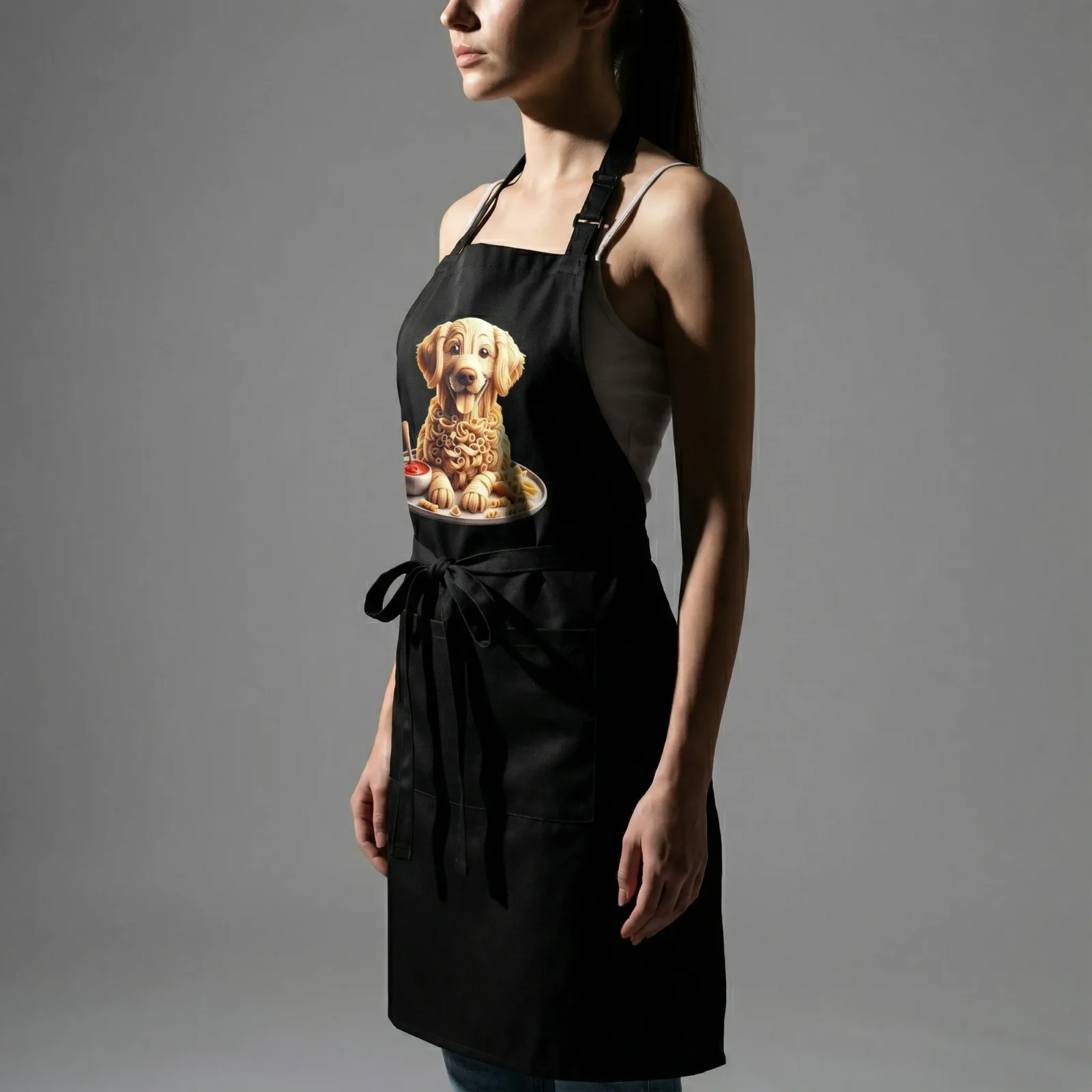 Pasta Animal Unisex Bib Apron with Pockets, 12 Design Choices - Golden Retriever