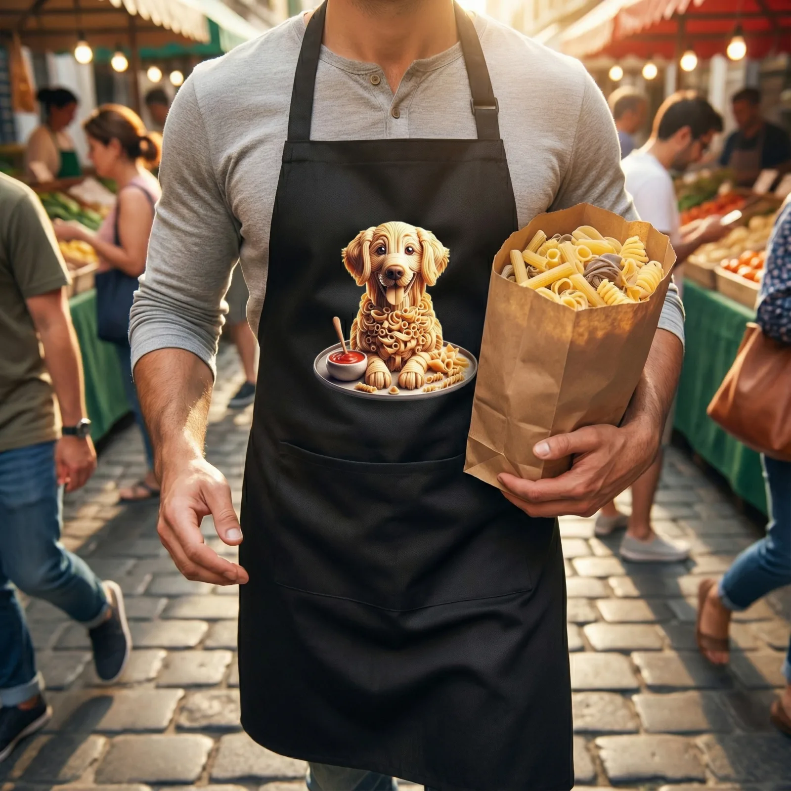 Pasta Animal Unisex Bib Apron with Pockets, 12 Design Choices - Golden Retriever