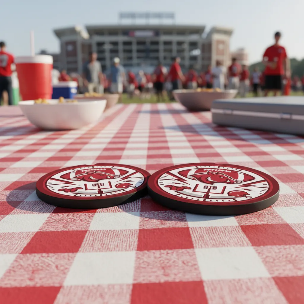 Razorback Football Mascot Absorbent Car Coaster Set - Maroon Team Spirit Auto Cup Holder Inserts - Pack of 2 - Image 3