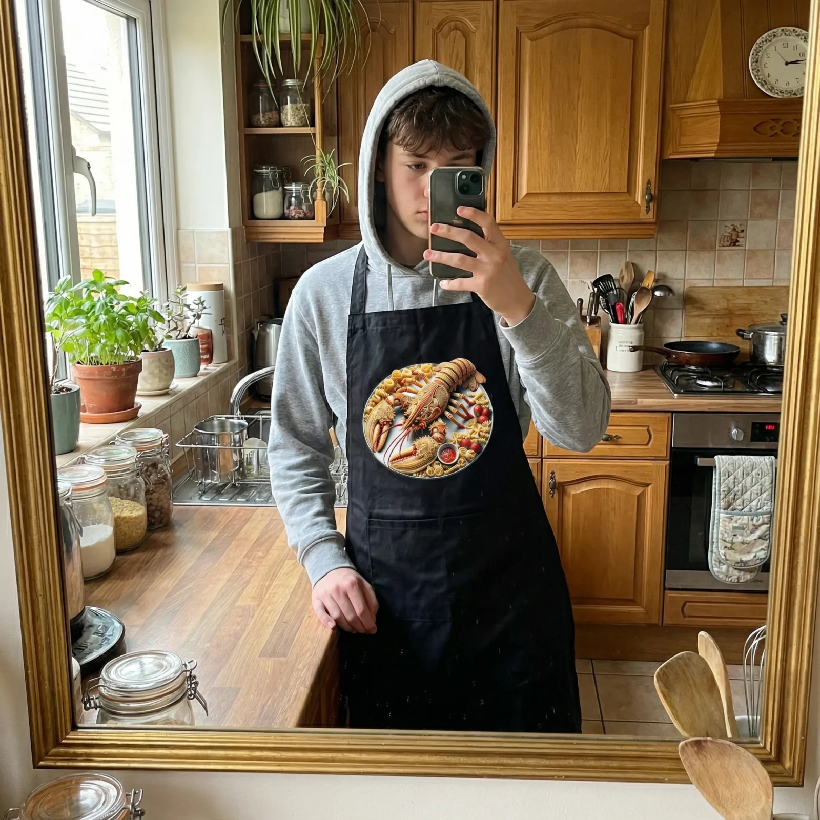 Pasta Animal Unisex Bib Apron with Pockets, 12 Design Choices - Lobster