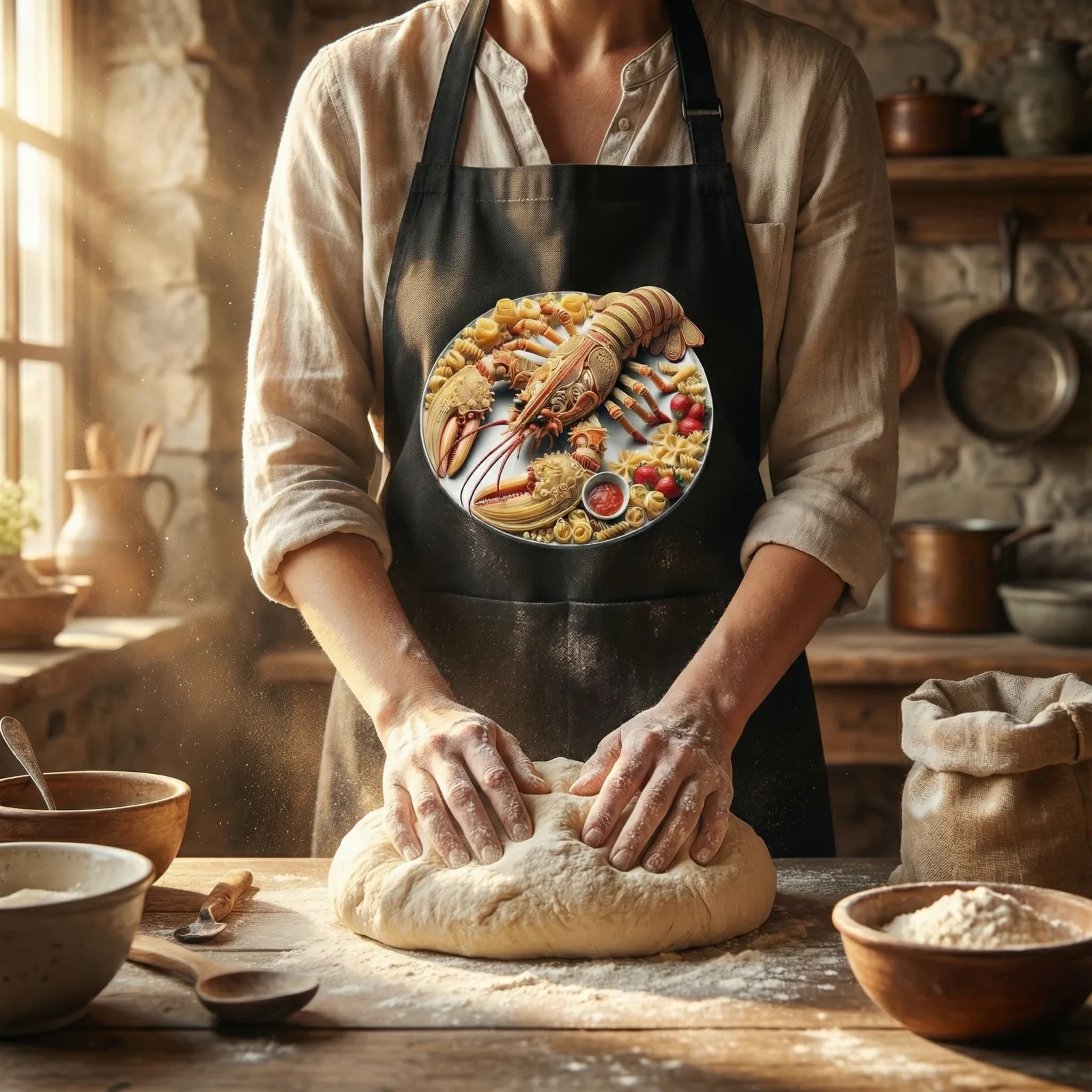 Pasta Animal Unisex Bib Apron with Pockets, 12 Design Choices - Lobster