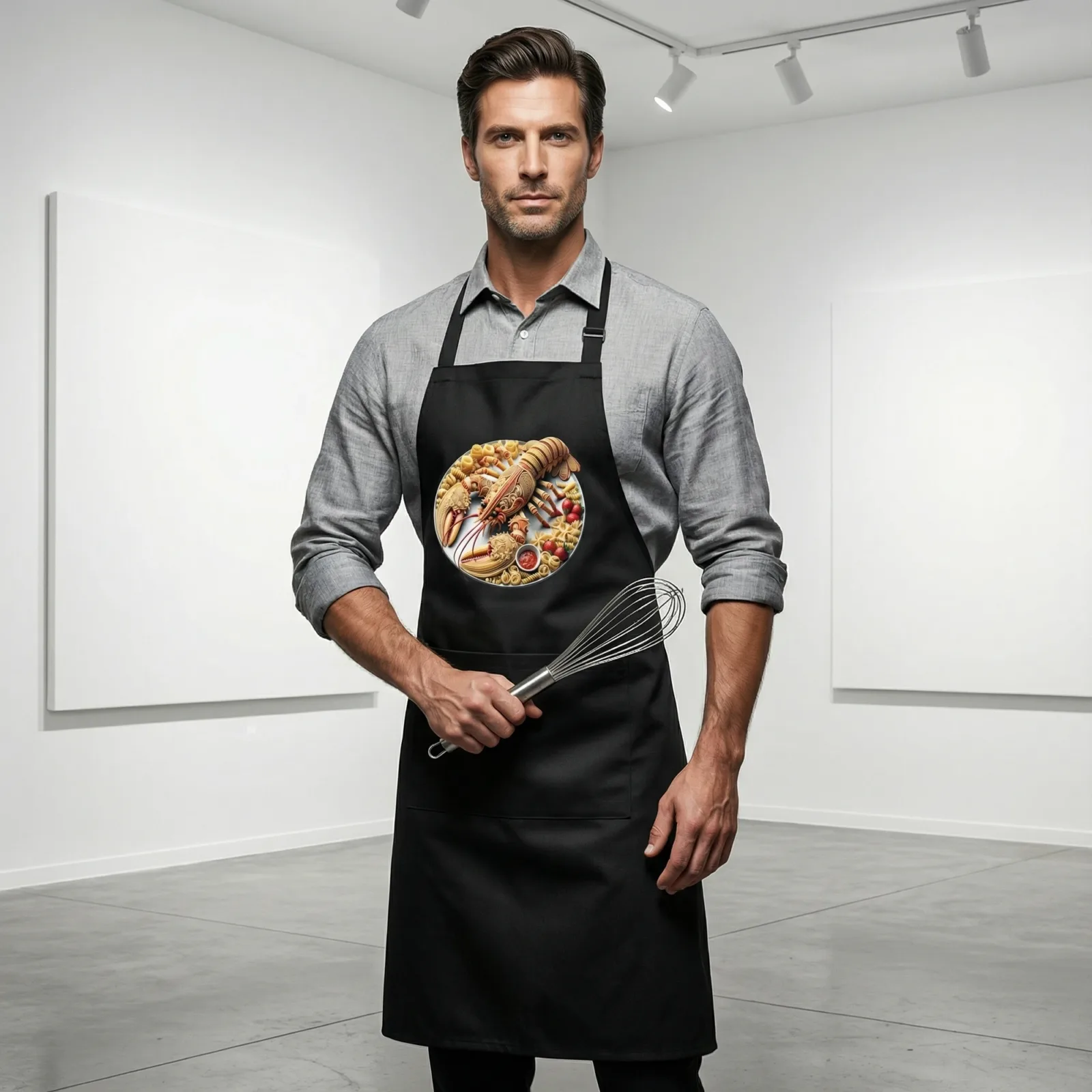 Pasta Animal Unisex Bib Apron with Pockets, 12 Design Choices - Lobster