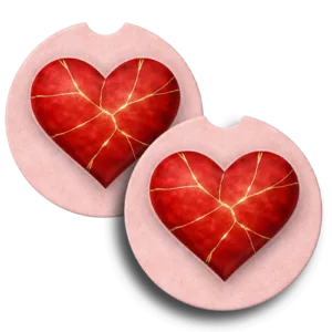 Valentine Kintsugi Heart Car Coaster – Romantic Pink Car Gift Set of 2
