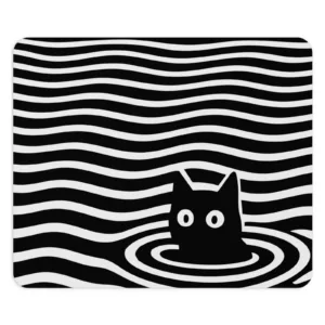 Optical Illusion Cat Mouse Pad - Trippy Black & White Desk Mat